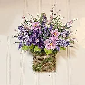 Hanger Basket, Lavender Basket, Basket Wreath, Traditional Wreath, Special Gifts For Mom, Lavender Wreath, Mothers Day Wreath, Spring Door Wreaths, Flower Bucket