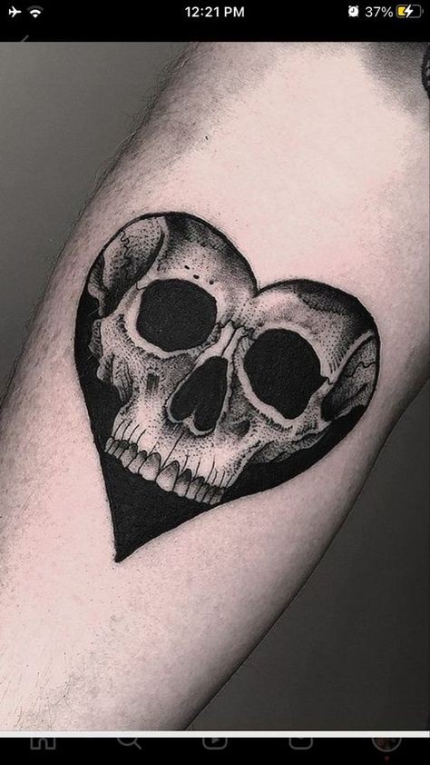 Skull In Heart Tattoo, Creative Skull Tattoos, Goth Cover Up Tattoo, Small Gothic Tattoos For Women, Skull And Heart Tattoo, Skeleton Heart Tattoo, Hip Tattoo Cover Up Ideas, Gothic Matching Tattoos, Matching Goth Tattoos