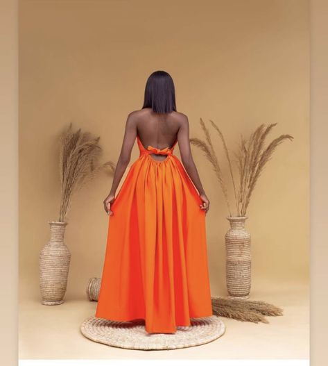 Hanifa Orange Dress, Dope Fashion Outfits, Luxury Orange V-neck Dress, Orange Free Size V-neck Maxi Dress, Orange V-neck Summer Maxi Dress, Orange V-neck Beachwear Dress, African Print Jumpsuit, Classy Short Dresses, Backless Gown