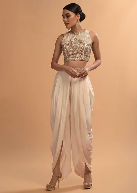 Dhoti And Crop Top, Tulip Dhoti, Indian Crop Tops, Crop Top Suit, Embellished Crop Top, Kalki Fashion, Dhoti Pants, Indian Dresses Traditional, Crop Top Set