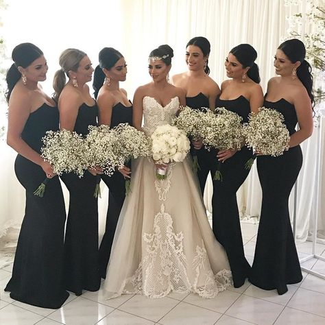 Black And White Wedding Theme, Mermaid Bridesmaid, White Wedding Theme, Black Bridesmaids, Mermaid Bridesmaid Dresses, Dream Wedding Ideas Dresses, Black Bridesmaid Dresses, Cheap Bridesmaid Dresses, Cheap Wedding