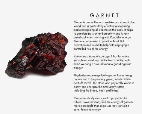 Metaphysical Properties of Garnet #Crystals #Garnet #Gemstones #CrystalHealing Kundalini Activation, Red Garnet Necklace, Kundalini Energy, All Chakras, Spiritual Crystals, Crystal Healing Stones, Garnet Pendant, Garnet Necklace, Garnet Jewelry