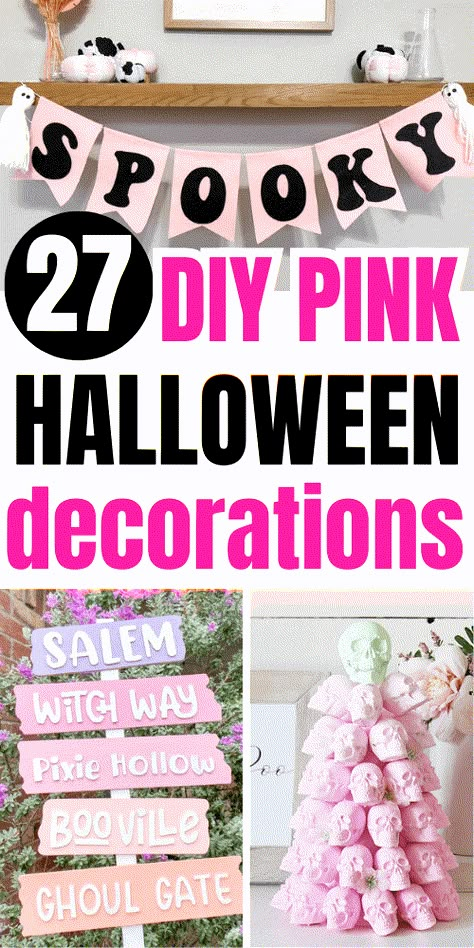 diy pink halloween decorations (1) Girly Halloween Party, Cute Pink Halloween, Pink Halloween Party, Halloween Party Decor Ideas, Pink Halloween Decor, Halloween Party Decor Diy, Girly Halloween, Clever Halloween, Cute Halloween Decorations