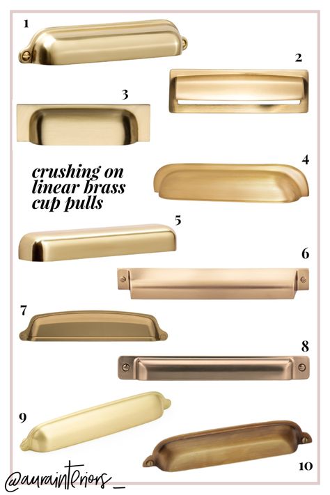 My Top 10 Brass Cup Pulls ♡ June 2020 | aurainteriors.co Cup Pulls Kitchen, English Cottage Kitchens, Brass Kitchen Hardware, Antique Brass Kitchen, Brass Cup Pulls, Cup Drawer Pulls, Cabinet Cup Pulls, Kitchen Cups, Kitchen Drawer Pulls