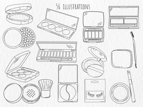 Makeup Outline Drawing, School Esthetics, Makeup Doodles, Makeup Outline, Beauty Stickers, Makeup Clipart, Makeup Svg, Digital Line Art, Doodle Png