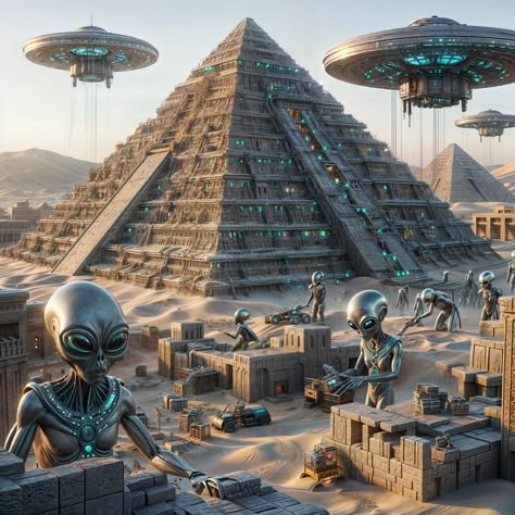 Unveiling secrets: Aliens' hand in Egyptian pyramids revealed by AI! 👽🔺✨ #AlienBuilders #EgyptianMysteries #AIGeneration #AncientAliens #PyramidEnigma #InstaDiscovery #AncientTechnology #HistoricalRevelation #InstagramExploration #SecretsUnveiled 🛸🌌 Alien Pyramid, Egypt Design, Extraterrestrial Life, Ancient Astronaut, Alien Aesthetic, Alien Character, Wallpapers Cartoon, Egyptian Tattoo, Egyptian Pyramids