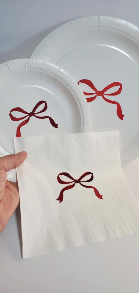 Red Metallic Coquette Bow Party Plates & Napkins Set by SweetCraftsByMillie on Etsy Red And White Themed Party, Red Bow Party Decor, Red Dress Gala Alpha Phi Decorations, Red Bow Party, Red Party Aesthetic, February Birthday Party Ideas, Red Party Ideas, Cookbook Club, 26 Birthday