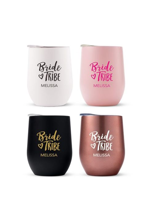 Bride Tribe Ideas, Rose Gold Wine Glasses, Gold Wine Glasses, Bride Tumbler, Best Bridesmaid Gifts, Bridesmaid Gifts Unique, Cricut Wedding, Asking Bridesmaids, Unique Bridesmaid