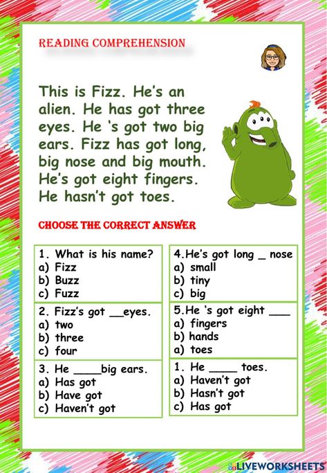 Reading comprehension online exercise for starter Preschool Sight Words Activities, Reading Comprehension Grade 1, Body Parts For Kids, First Grade Reading Comprehension, Reading Comprehension For Kids, Reading Comprehension Lessons, English Activities For Kids, Reading For Beginners, The Worksheet