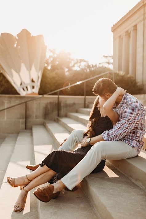 Kansas City Couples Photography, Kansas City Engagement Photos Ideas, Engagement Photos Kansas City, Cityscape Engagement Photos, Fall City Engagement Pictures, Stair Photos, Engagement Photos Formal, Formal Couples, Kansas City Engagement Photos