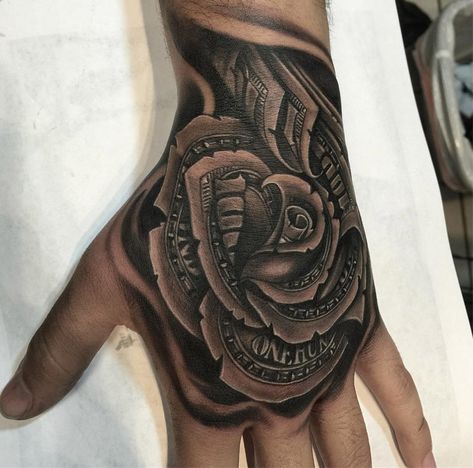 Money Rose Tattoo, Herren Hand Tattoos, Rose Hand Tattoo, Money Rose, Money Tattoo, Tattoo Inspiration Men, Skeleton Hand Tattoo, Hand Tattoos For Women, Cool Tattoos For Guys