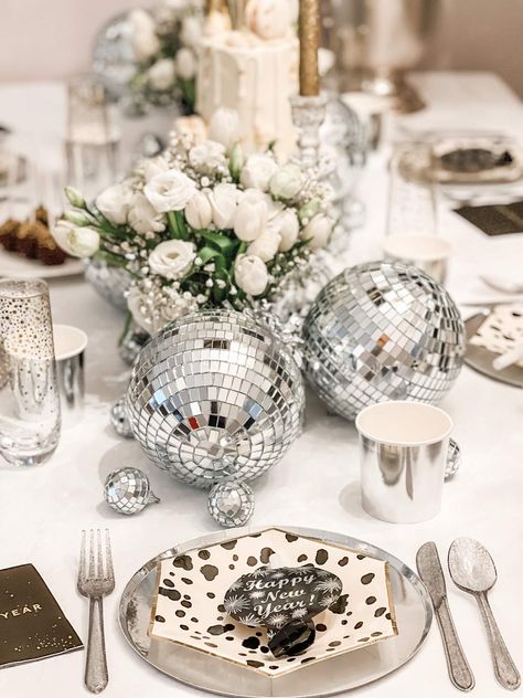 Classic NYE New Year's Party Ideas | Photo 2 of 44 New Year Party Centerpieces, Disco Ball Centerpiece Ideas, Disco Ball Table, Best Party Themes, Party Themes For Adults, Disco Ball Decorations, New Year Eve Party, Winter Table Decor, Disco Party Decorations