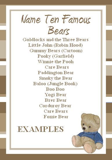 This cute and simple Free Teddy Bear Game for your Teddy Bear Party! It is a free printable game that tests your guests' knowledge of famous bears, how many do you know? Famous Bears, Teddy Bear Picnic Birthday Party, Baby Shower Oso, Teddy Bear Baby Shower Theme, Picnic Baby Showers, Teddy Bear Day, Bear Baby Shower Theme, Storybook Baby Shower, Teddy Bear Party