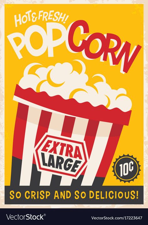 Retro Poster Design, Popcorn Posters, Food And Snacks, Template Food, Restaurant Poster, Food Wall Art, Retro Sign, Retro Recipes, Retro Party