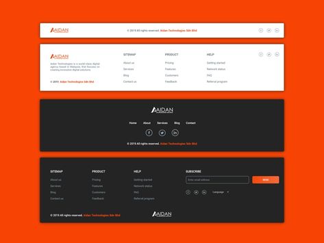 Footer UI for Aidantech by Wan Shakrawi on Dribbble Website Footer Ideas, Website Design Footer, Creative Footer Design, Website Footer Design Inspiration, Footer Ui Design, Footer Design Inspiration, Website Footer Design, Footer Web Design, Email Footer