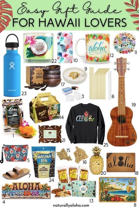 Easy Hawaii Gift Guide for Hawaii Lovers - Naturally Aloha Gift For Someone Traveling, Hawaii Gifts, Cheap Bridesmaid Gifts, Hawaii Lifestyle, Theme Baskets, Diy Bridesmaid Gifts, Hawaii Itinerary, Hawaii Theme, Hawaiian Gifts