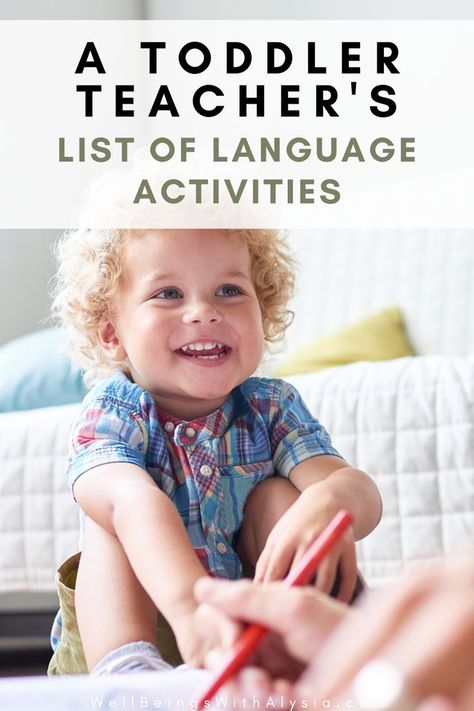 A child sitting on the floor smiling at an adult writing with a pen. The text reads A Toddler Teacher's List of Language Activities. Communication Activities For Toddlers, Toddler Language Activities, Language Activities For Toddlers, Communication And Language Activities, Communication Skills Activities, Toddler Language Development, Language Learning Activities, Language Development Activities, Toddler Speech