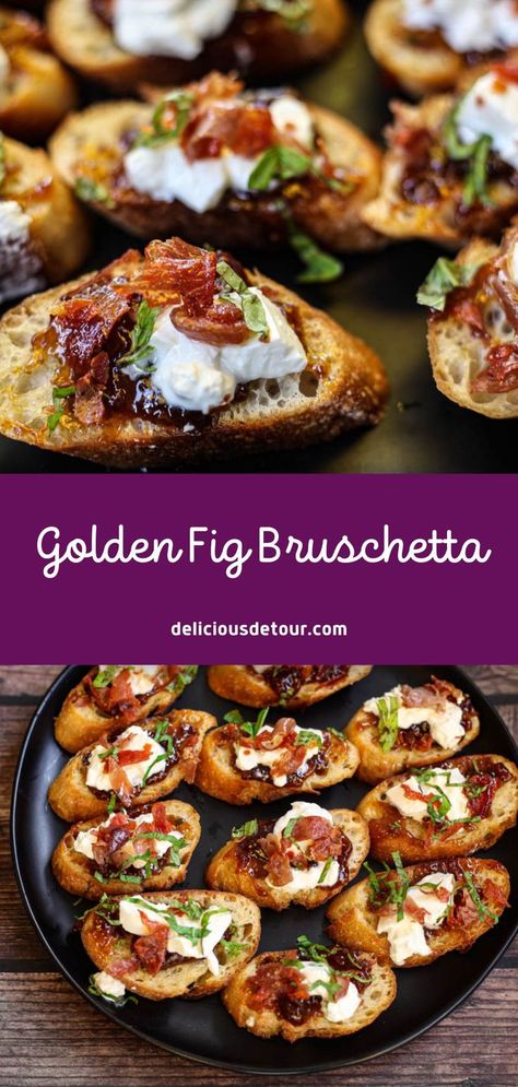 Fig And Apple Bruschetta, Fig Bruchetta Appetizers, Thanksgiving Bruchetta Appetizers, Fig Burrata Crostini, How To Serve Bruschetta, Pesto Bruschetta Recipe, Fall Brushetta Appetizers, Easy Elevated Appetizers, Tuscan Finger Food