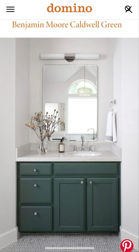 Rustic Kitchen Island With Seating, Bathroom Vanity Green, Oakstone Homes, Best Bathroom Paint Colors, Green Bathroom Vanity, Painted Vanity Bathroom, Eclectic Minimalist, Green Vanity, Painted Bathroom