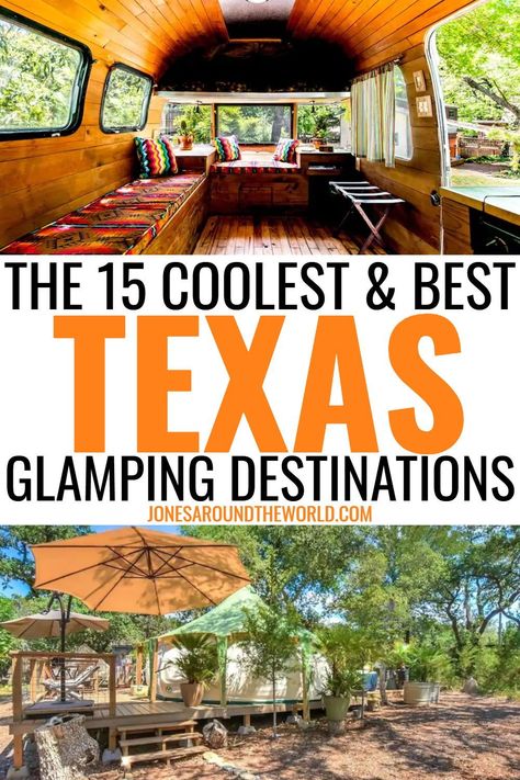 Planning a trip down to Texas? Glamping is the best way to experience the wilds of this state, and my list of the best Texas glamping is the place to find your perfect match! It's safe to say that Texas has the space to put on some seriously epic getaways! The Lone Star State is home to simply beautiful natural landscapes in between its sprawling big cities and authentic small towns, so glamping in Texas really offers so much beyond a comfy tent. #glamping #texas #camping #visittexas #travel Glamping Texas Hill Country, North Texas Travel, Best Texas Vacation Spots, Texas Road Trips Weekend Getaways, Glamping In Texas, Texas Camping Spots, Texas Must See Places, Texas Vacation Ideas, Texas Glamping