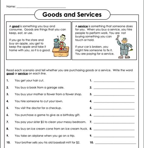 Goods And Services Worksheet, Compound Words Worksheets, Business Worksheet, Character Trait Worksheets, Interactive Notebooks Social Studies, Homeschool Social Studies, Social Studies Worksheets, First Grade Activities, Compound Words