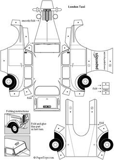 London Taxi - Paper Cutouts by PaperToys.com Paper Cars, Car Papercraft, Paper Model Car, 3d Templates, London Taxi, Cardboard Toys, Paper Car, Folding Origami, Paper Toys Template