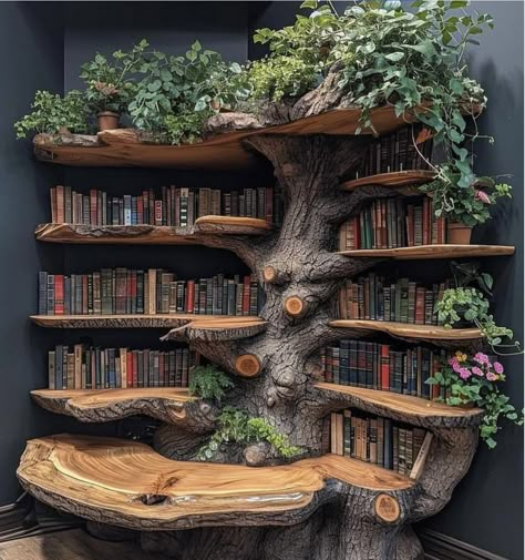 Tree Bookcase, Tree Bookshelf, Home Library Design, Bookshelf Design, Wood Plans, Dream House Interior, Home Library, Dream Rooms, Dream House Decor