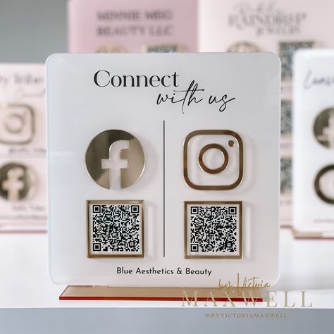 Reception Desk Signage, Qr Code Signage Design, Social Media Acrylic Sign, Desk Signage, Acrylic Qr Code Stand, Qr Code Sign, Social Media Qr Code Sign, Signage Board, Social Media Signs