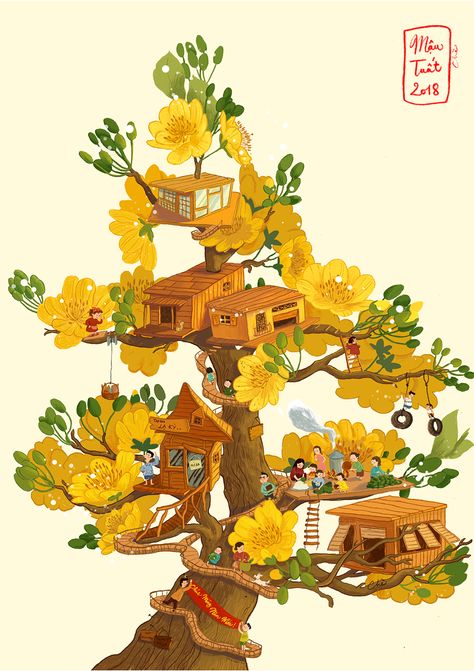 Collect Art, Tet Holiday, الفن الرقمي, 동화 삽화, Vietnam Art, New Year Illustration, New Years Poster, Food Drawing, Holiday Illustrations