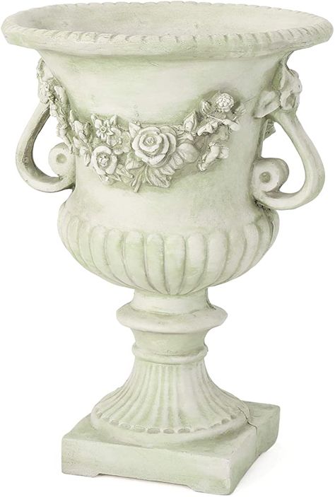 Amazon.com : Christopher Knight Home Buena Outdoor 24" Cast Stone Urn, White Moss : Garden & Outdoor Stone Flower Pot, Galvanized Wall Planter, Outdoor Urns, Faux Iron, Garden Urns, Urn Planters, Concrete Garden, Planter Pots Outdoor, Outdoor Pots