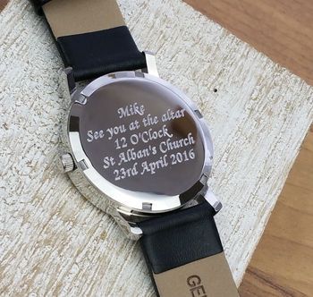 Watch Engraving Ideas, Groom Watch, Crazy Wedding, Groom Gifts, Groom Accessories, Boda Mexicana, Wedding Gifts For Groom, Watch Engraving, Wedding Day Gifts