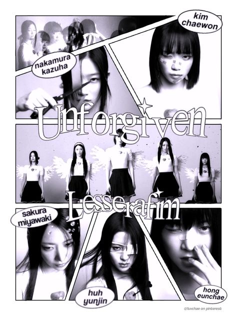 Lesserafim unforgiven poster edit #lesserafim #kpop #kpopedit #wallposter #posteredit #chaewon #yunjin #kazuha #eunchae #sakura Unforgiven Poster, Gidle Poster, Le Sserafim Poster, Lesserafim Unforgiven, Yunjin Kazuha Eunchae, Vocal Training, Poster Edit, Sakura Miyawaki, Bedroom Idea