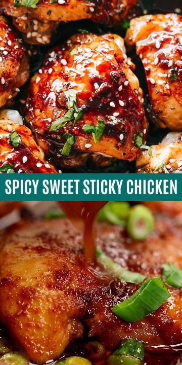 Sweet And Sticky Chicken, Sticky Chicken Thighs, Chicken Thights Recipes, Authentic Mexican Recipes, Spicy Chicken Recipes, Sticky Chicken, One Skillet Meals, Honey Sauce, One Skillet