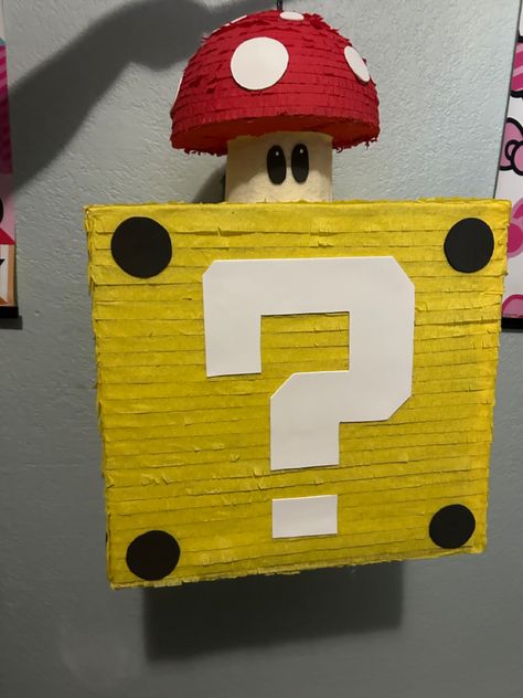 Super Mario Brick with Mushroom that gives Mario Super Power Peach Mario Bros, Mario Bros Birthday Party Ideas, Super Mario Bros Birthday Party, Super Mario Bros Party, Birthday Pinata, Peach Mario, Mario Bros Birthday, Mario Bros Party, Piñata Ideas