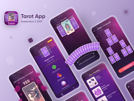 Tarot App by Mahdi Hajinejad Tarot Website, Tarot App, App Design Trends, Journal App, Card Ui, App Ideas, Web Design Tools, Splash Screen, Tarot Art