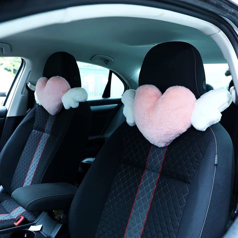 Macarrie 2 Pcs Plush Heart Shaped Pillow with Angel Wings Car Headrest Pillow Soft Comfortable Car Seat Pillow for Driving Travelling Room Office Car Decor, 19.7 x 8.3 Inch (Pink) Heart Shaped Pillow, Car Seat Pillow, Travel Room, Pink Car Accessories, Seat Pillow, Car Seat Headrest, Car Headrest, Girly Car, Cervical Pillows