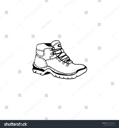 Walking Boots Tattoo, Hiking Boot Drawing, Hiking Boots Illustration, Hiking Boots Drawing, Hiking Boot Tattoo, Lino Ideas, Forget Me Not Tattoo, Shoe Tattoos, Hiking Tattoo