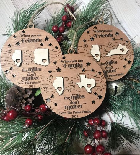 Do you have someone you are miles away from?   Choose who you are miles away from and list the 2 states/countries to order.   The ornament comes with the date on the bottom.  Any extra wording please verify it can be done before ordering. 2 States, Love Parents, Great Graduation Gifts, Family Ornament, Kitchen Designs, Family Love, Graduation Gifts, Montana, Ornament Decor