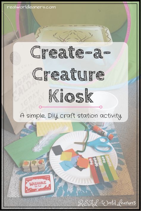 Craft station activity | Create-a-Creature Kiosk Diy Craft Station, School Library Book Displays, Challenges For Kids, Interest Led Learning, Cooking Shows, Craft Station, Station Activities, Active Learning, Diy Craft Kit