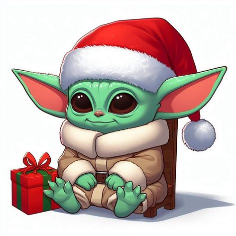 Baby Yoda Navidad, Christmas Gonks, Baby Yoda Christmas, Yoda Christmas, Easy Christmas Drawings, Easy Disney Drawings, Yoda Png, Christmas Tattoo, Christmas Canvas Art