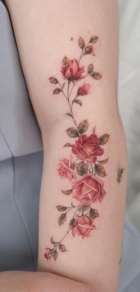 Rose Vine Tattoo, Pink Flower Tattoos, Rose Vine Tattoos, Wild Rose Tattoo, Flower Vine Tattoos, Realistic Flower Tattoo, Pink Rose Tattoos, Rose Flower Tattoos, Vine Tattoo