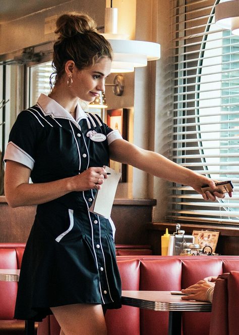 Waitress Uniform Vintage, Waitress Aesthetic, Waiter Outfit, Greaser Girl, Waitress Outfit, Cafe Uniform, Waitress Uniform, Diner Aesthetic, Blouse Nylon