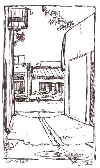 2nd st alley | Flickr - Photo Sharing! Back Alley Drawing, Alley Way Drawing, Alley Drawing, Diy Fairies, Urban Illustration, Drawing Fabric, English Project, Perspective Sketch, Architecture Drawing Sketchbooks