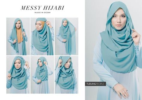 MESSY HIJABI Hijab Tutorial Featuring TudungPeople Numa Luxe 2.0 Hijab in Ocean Tutorial Hijab Pesta, Headscarf Tutorial, Square Hijab Tutorial, Blue Hijab, How To Wear Hijab, Fesyen Islam, Tutorial Hijab Pashmina, Simple Hijab Tutorial, Turban Hijab