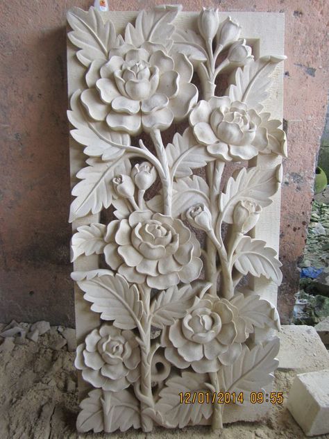 Bali Stone Wall Relief | Bali Carving Floral Relief Sculpture, Bali Carving, Stone Carving Sculpture, Balinese Art, 3d Relief Art, Art Plaster, Wall Relief, Wall Carvings, Garden Planters Pots