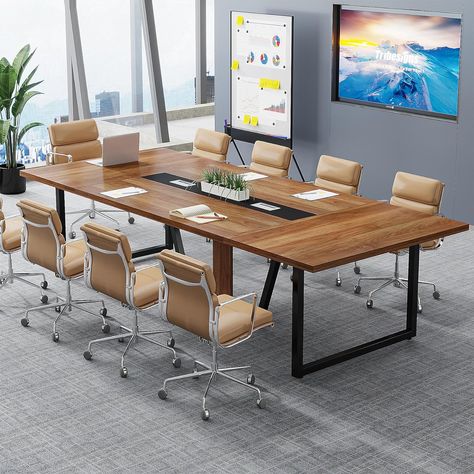 [10 PEOPLE CONFERENCE TABLE]: Overall size: 94.49 L x 47.24 W x 29.53 H inches. Super large size makes this conference table comfortably seat 8-10 people. The spacious room under the table will help you stretch your legs after a long time sitting.
[SUPER STURDY CONSTRUCTION]: Constructed with thick E1 particle board and 1.57" * 1.57" heavy-duty powder-coated metal frame, this large conference room table is super sturdy, strong, and has a large weight capacity. Podcast Table, Table For 10, Training Table, Conference Room Tables, Training Tables, Boardroom Table, Business Furniture, Meeting Table, Business Style