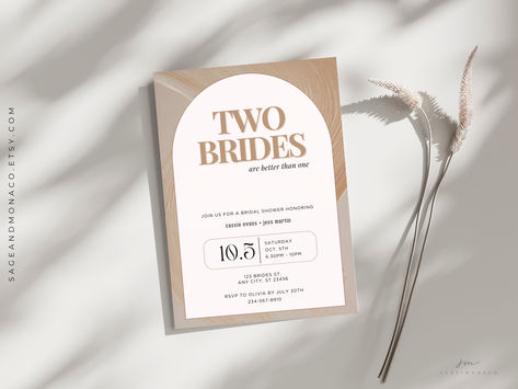 Love is Love. Celebrate with our "Two Brides Are Better Than One" digital invitation! This is perfect for lesbian bridal showers or bachelorette parties. With a chic boho minimalist design and neutral aesthetic, it's ideal for LGBTQ+ weddings.   Your purchase of this digital template grants you the right to use it for personal purposes only. Any commercial or reselling activities involving this digital file are strictly prohibited and is in violation of Sage+Monaco, LLC's terms. Lesbian Bridal Shower, Lgbtq Weddings, Two Brides, Neutral Aesthetic, Lgbtq Wedding, Boho Minimalist, Bachelorette Parties, Love Is Love, Digital Invitation