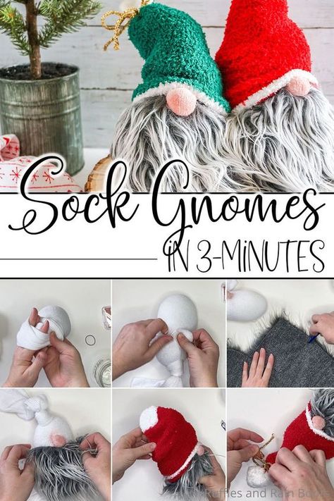 Gnome From Socks Diy, Making Sock Gnomes, Sock Gnomes Diy How To Make Easy, Diy Sock Gnomes Tutorials, One Sock Gnome, Gnome Out Of Socks, Gnome Sock Craft, Gnome Hat From Sock, Fuzzy Sock Gnome