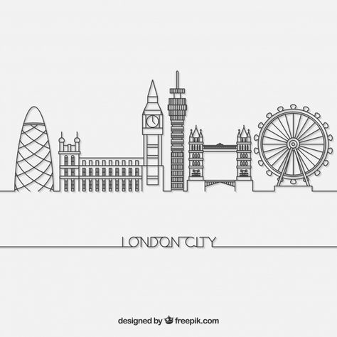 Skyline of london Free Vector London City Drawing, London Skyline Drawing, City Drawing Easy, Skyline Drawing, London Drawing, Skyline Silhouette, Modern Metropolis, City Cartoon, London Aesthetic