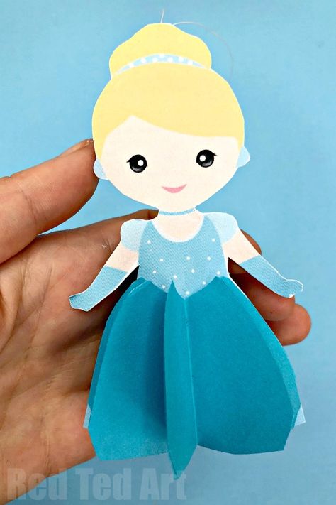 3d Paper Cinderella Doll Ornament - Free Printable - Make this Princess as a Paper Doll to play with or as a Christmas Decoration #Christmas #printable #princess #paperdoll #cinderella Cinderella Crafts For Kids, Princess Crafts For Kids, Cinderella Crafts, Fairy Tale Crafts, Disney Paper Dolls, Princess Paper Dolls, Printable Princess, Princess Crafts, Red Ted Art